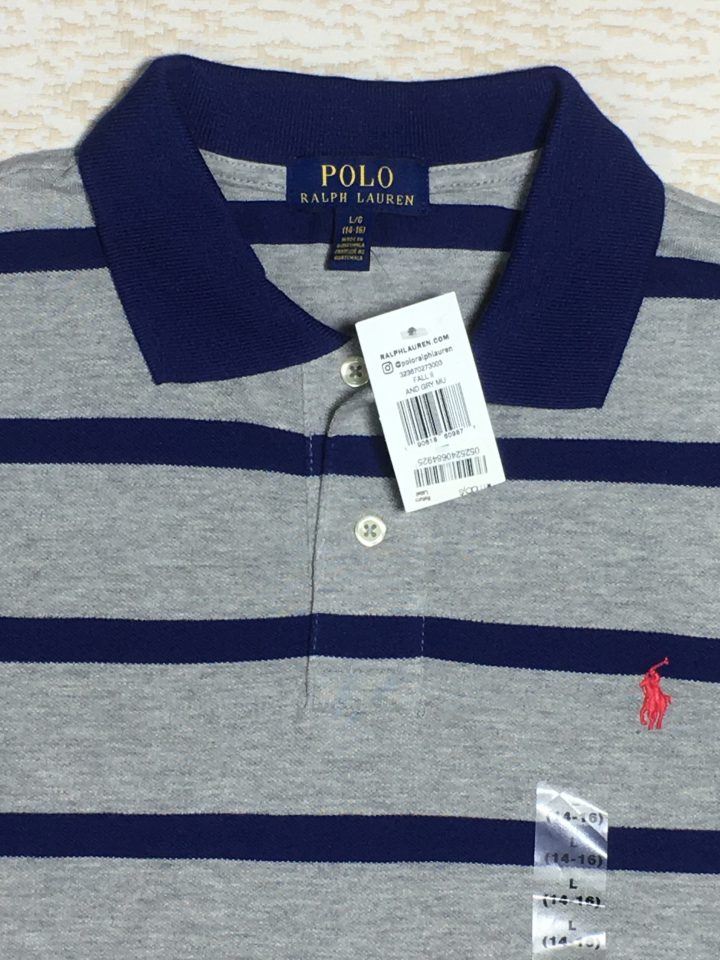 Áo thun polo nam Ralph Lauren cotton cổ bẻ ngắn tay màu xám sọc xanh size L  hàng mỹ chính hãng - Shop Đồ Hiệu Mỹ