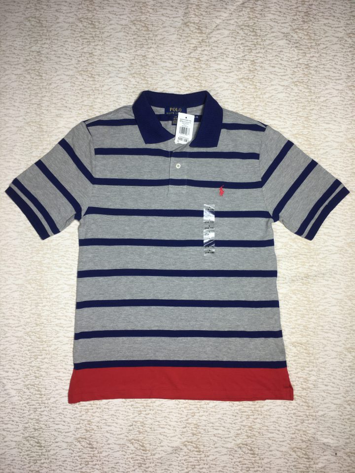 Áo thun polo nam Ralph Lauren cotton cổ bẻ ngắn tay màu xám sọc xanh size L  hàng mỹ chính hãng - Shop Đồ Hiệu Mỹ