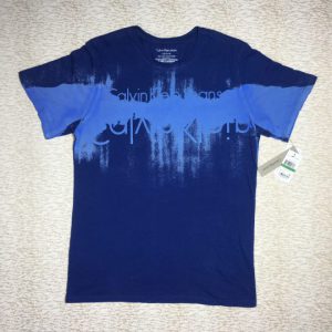 Áo thun Calvin Klein Jeans 100% cotton cổ tròn ngắn tay màu xanh có in chữ size L chính hãng_trước