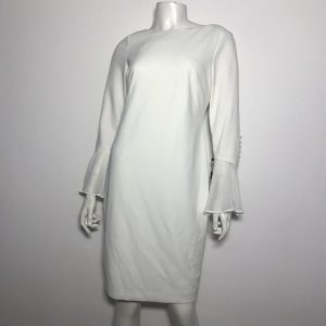 Đầm-ngắn-body-công-sở-dự-tiệc-nữ-hiệu-Calvin-Klein-tay-dài-ống-loa-màu-trắng-size-40P-chính-hãng