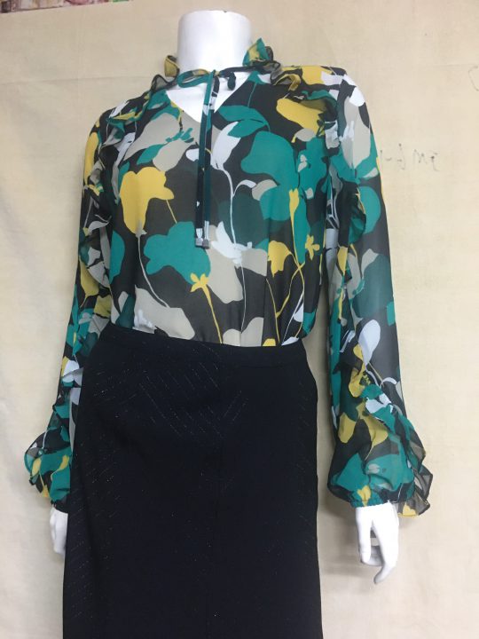Áo Kiểu Voan Nữ Công Sở Dạo Phố Cao Cấp Tay Dài Cổ Tim Thắt Nơ Họa Tiết Hoa  Hiệu Calvin Klein Size Xs - Đồ Hiệu Mỹ - Hàng Xách Tay Mỹ