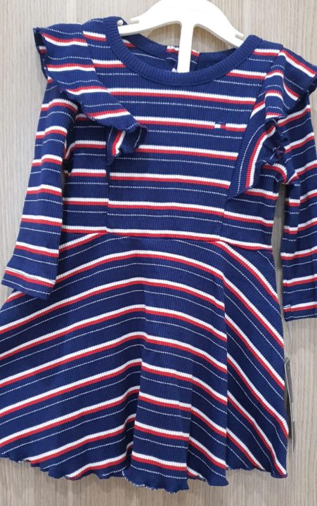 Đầm xòe bé gái 1.5-2 tuổi sọc ngang dài tay màu xanh size 18M & size 24M hiệu Tommy Hilfiger hàng mỹ Dam-xoe-be-gai-1.5-2-tuoi-soc-ngang-dai-tay-mau-xanh-size-18M-size-24M-hieu-Tommy-Hilfiger-hang-my